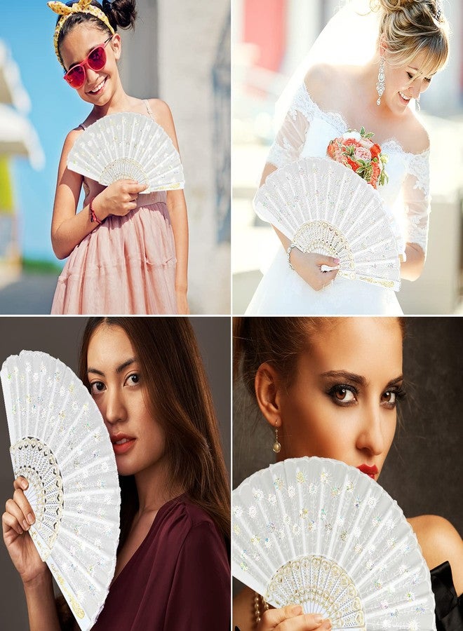 HKACSTHI مجموعة HKACSTHI من 6 مراوح يدوية قابلة للطي مزينة بنقوش زهور إسبانية بيضاء، مراوح دانتيل نسائية، مراوح يدوية لحفلات الزفاف وتزيين المنزل - Image 4
